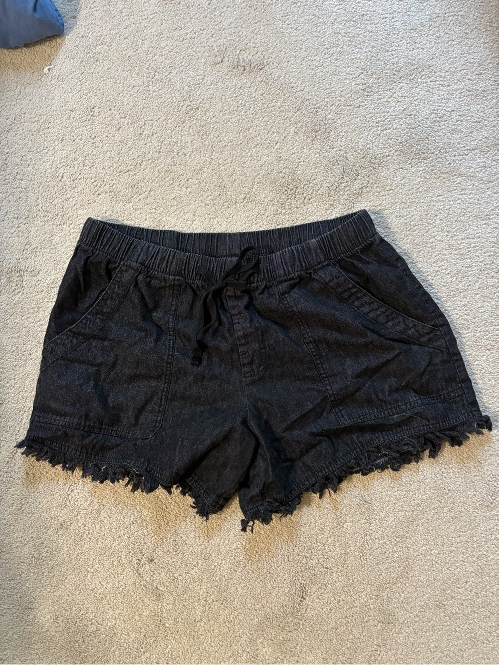 Women's Black Fringe Drawstring Denim Shorts